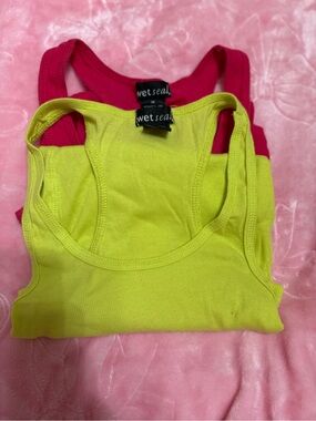 Wet Seal Neon Yellow & Hot Pink Ribbed Tank Tops Duo